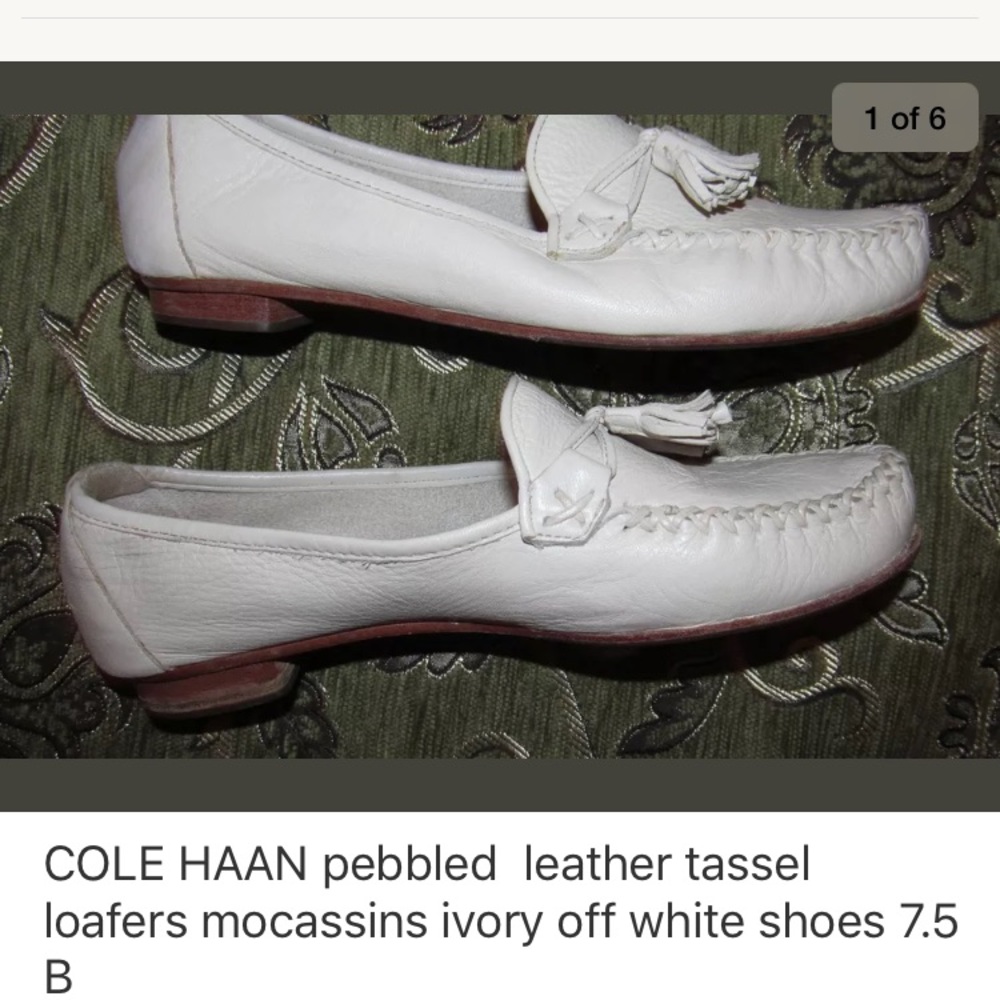 COLE HAAN white mic toe tassels loafers shoes 7.5